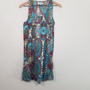 OndadeMar Cotton Multicolor Paisley Sleeveless Cover Dress Beach Summer Size L